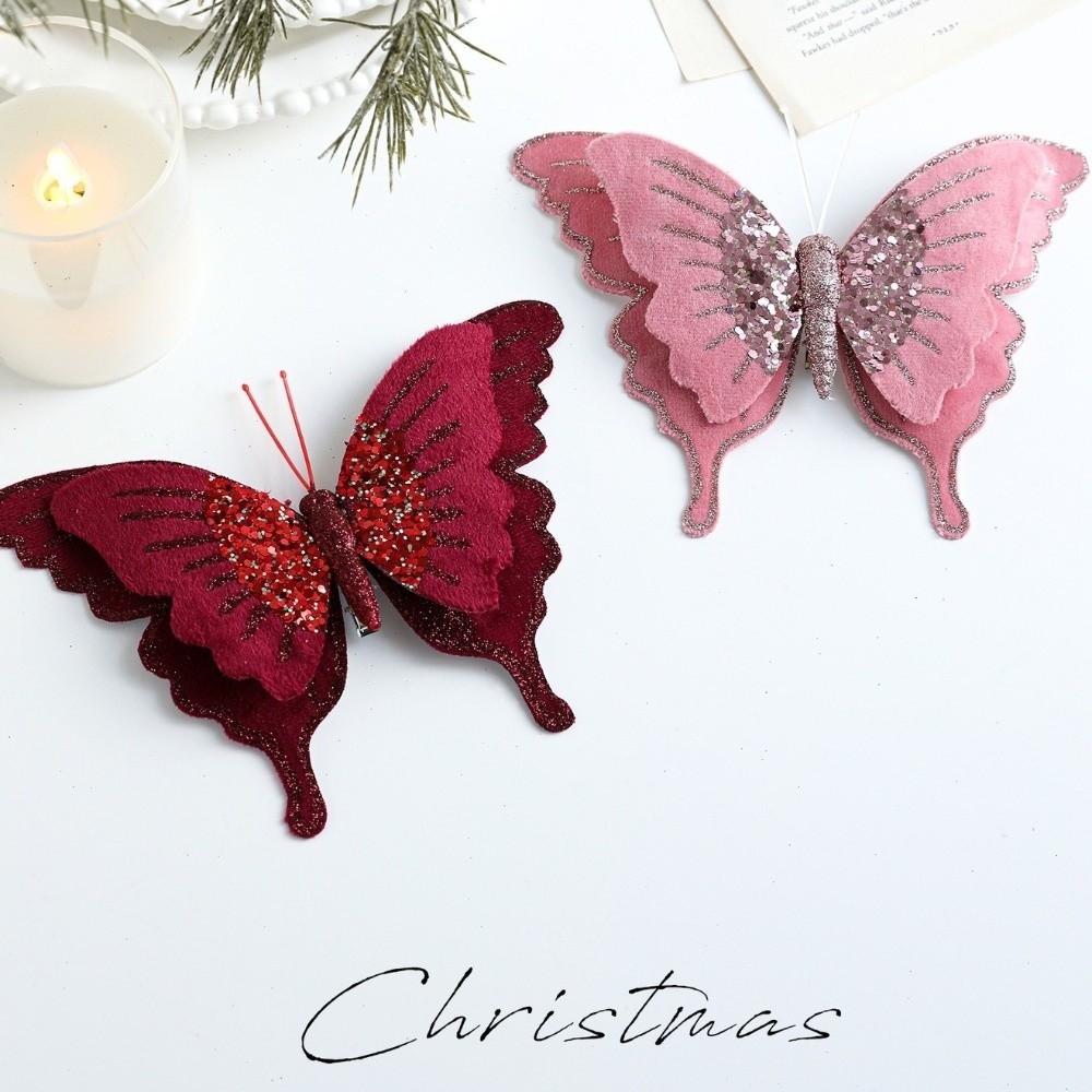 Simulation Christmas Butterfly Ornament Flocking Xmas Tree Decoration  Christmas Parties