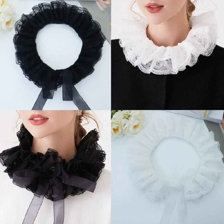 Womens Vintage Renaissances Double Layer Ruffled Lace False Collar Victorian Neck Ruff Shawl Scarf Costume Cosplay Props