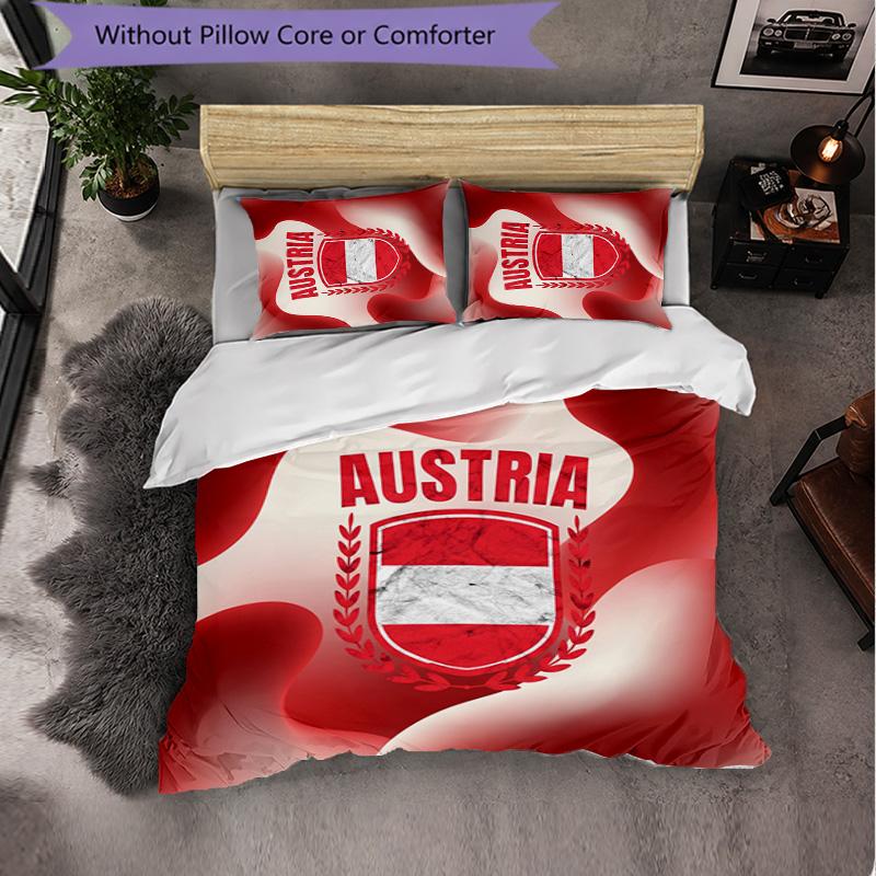 Austria Football Pattern 3 Pieces Bedding Set Soft Microfiber Duvet Cover with Pillow Cases for Bedroom