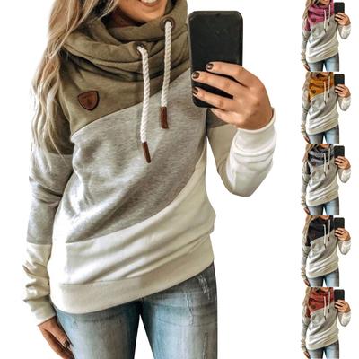 Women's Casual Fashion Sweatshirt Color Block Splicing Printed Hooded Top