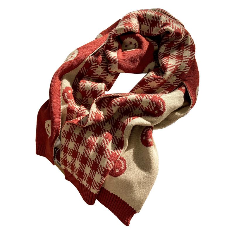 Smiling Plaid Scarf for Women in Autumn and Winter Korean Style Versatile Cute Soft Girl Girl Winter Knitted Woolen Scarf To Keep Warm