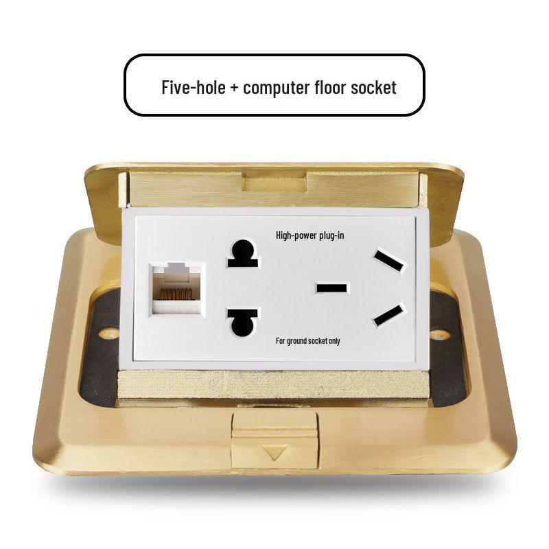 Waterproof Concealed Stainless Steel and Copper Pop-Up Floor Socket with 5 Power and 10 Network Ports
