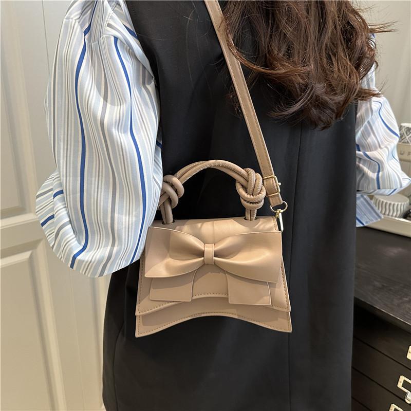 Women Simple Solid Color Bowknot Fashion Casual Crossbody Small Square Bag