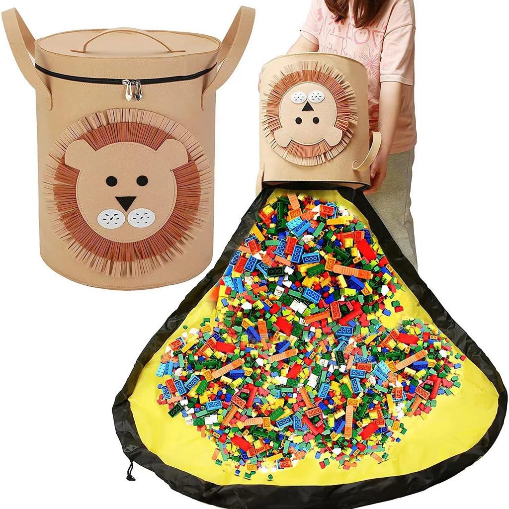 Detachable Felt Foldable Toy Storage Bag Cute Animal Organizer Ziplock Bags Dustproof Large Building Block Kids Play Mat