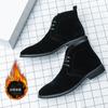 Modische, spitze Herrenstiefel aus Wildleder mit hohem Schaft, klassische schwarze Schnürstiefel und warme, flauschige Kurzstiefel für Herbst und Winter