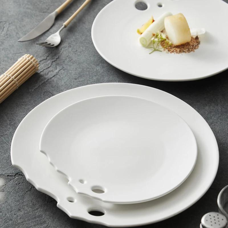 Western Food Steak Plate Restaurant Ceramic Tableware Creative Hotel Cold Dish Pan White Artistic Conception Shallowdish