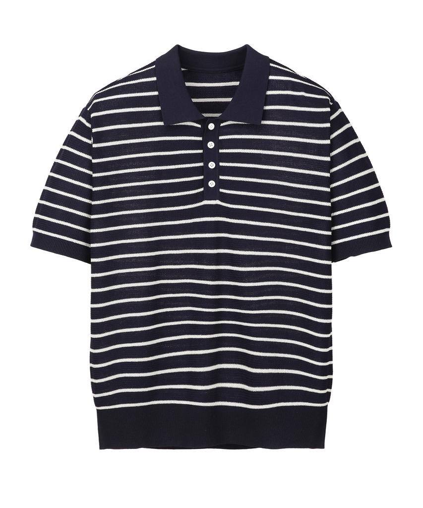 IL CORSO Saint Stripe Short Sleeve Knit Navy Iesw5E401N2