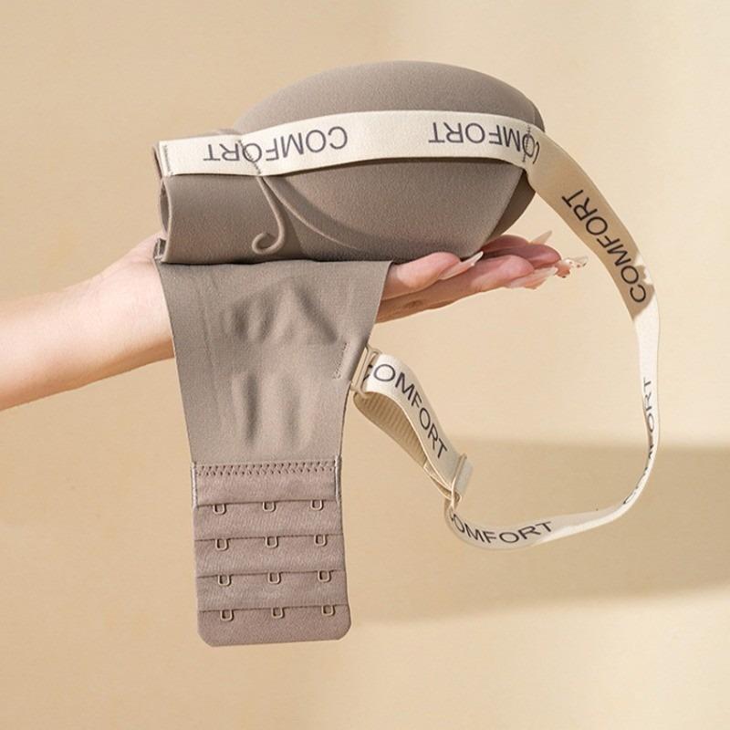 Seamless Push Up Bra with Letters Shoulder Straps Women's Soft Gathered Bra Without Steel Ring