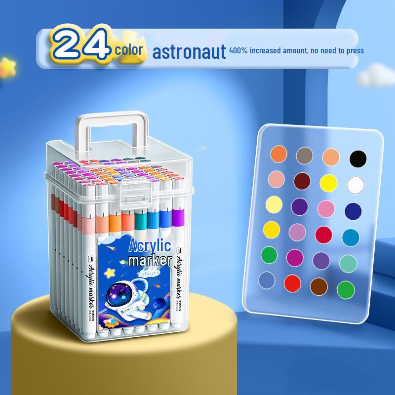 Washable Acrylic Markers: Non-Bleed, Layerable, Waterproof, Quick-Dry, Includes 24 Colors, Ideal for Students & Art.