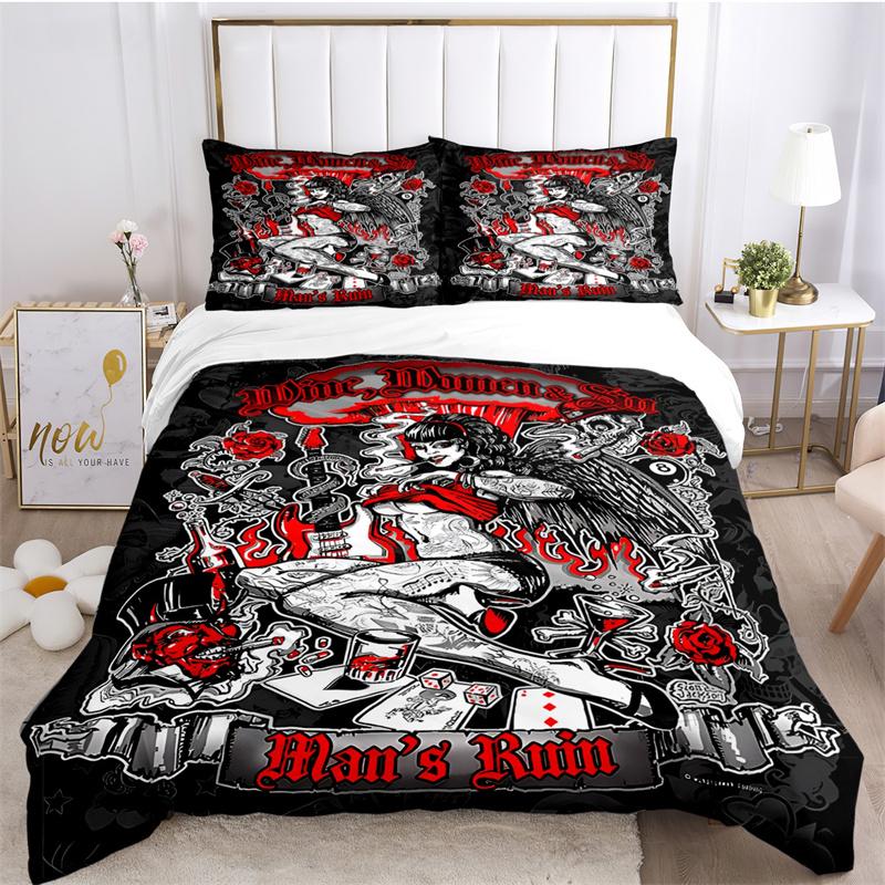 Rockabilly Hip Hop Music Duvet Cover Set with Pillowcase All Season Home Textile Twin Full Queen King Size