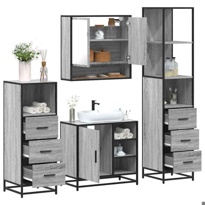 VidaXL Ensemble de meubles de salle de bain 4 pcs sonoma gris, armoire de salle de bain, armoire de rangement de toilette, 3301298