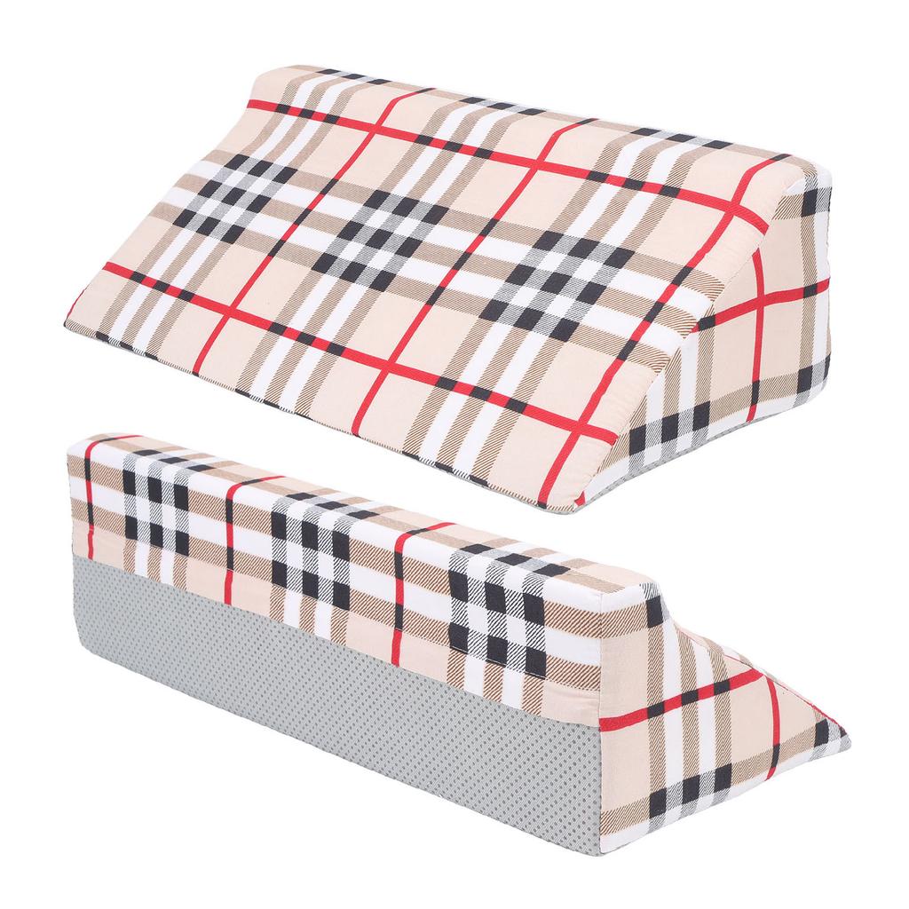 Wedge Pillow R Shaped Removable Slip Resistance Plaid Pattern Bedsore Turning Wedge Pillow for Side