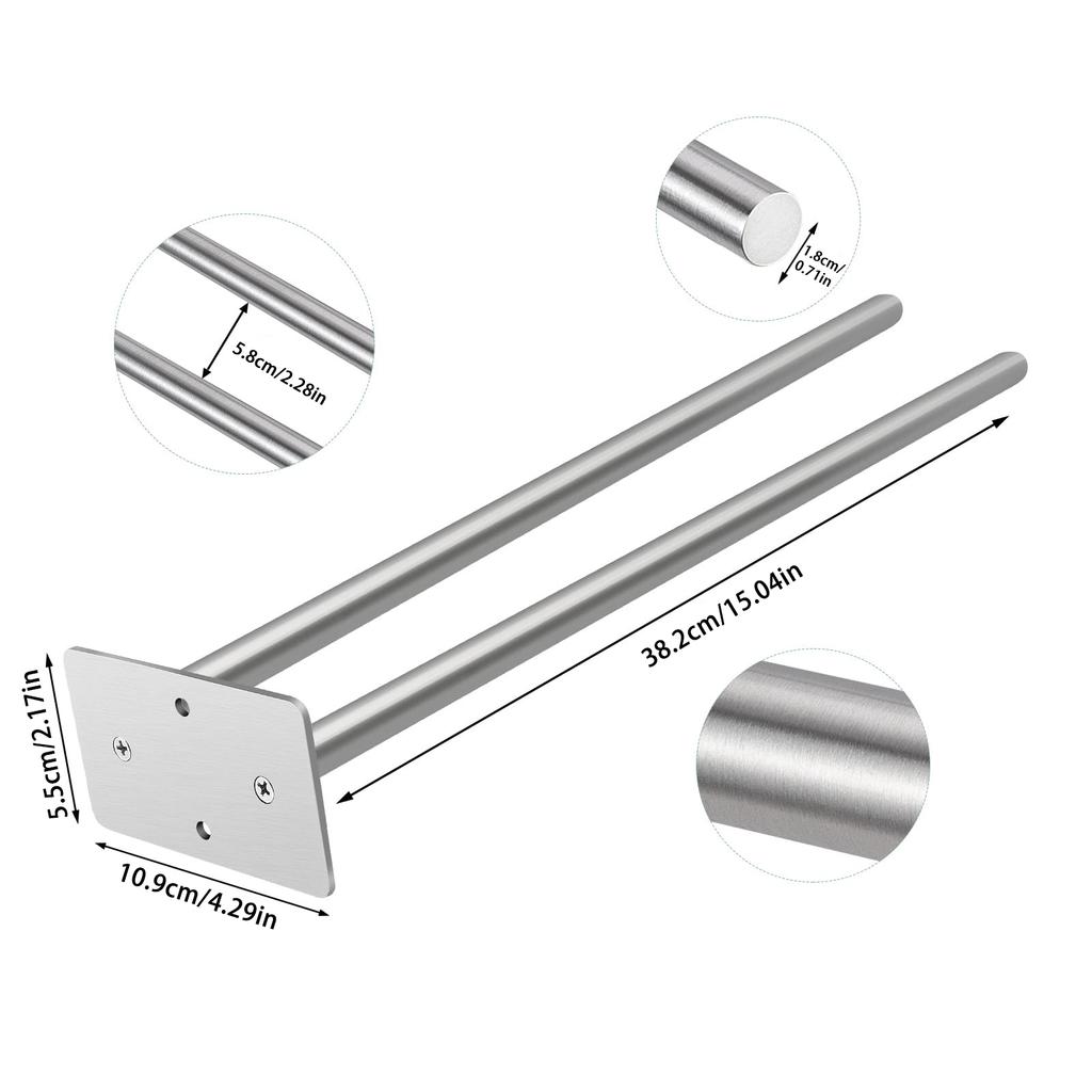 Stainless Steel Towel Holder No Drill Wall Shower Towel Shelf Kitchen Towel Hanger Self Adhesive Double Bar Bathroom Towel Rack