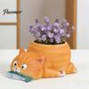 Katzen Gras Anzuchtschale für Fensterbank Fische Essens-Anzuchtschale, Niedlicher Blumentopf mit Drainage, Lustiges Entzückendes Gartendekoration Corgi Sukkulenten, Innen