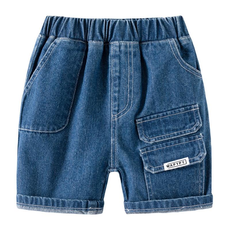 Summer Five Quarter Pants for Boys Fashionable Double Pocket Cover Woven Logo Mid Pants Korean Loose Pants