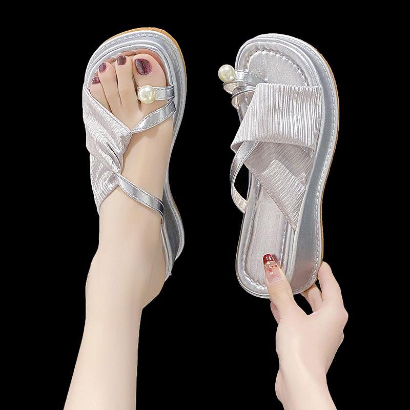 

Fashion Outside on Beach Pearl Platform Shoes Heeled Slides Easy Wears 2025 Luxury Slip-resistant 39 Women s Slippers and Ladies Sandals 40