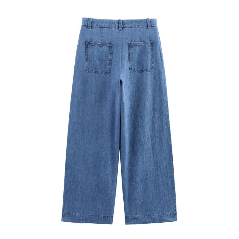 Women's Loose Fit Long Sleeve Denim Shirt Button Down Top and High Waist Wide Leg Jeans Two Piece Set
