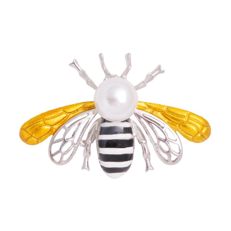 Insect Bee Brooch Enamel Pin Pearl Rhinestone Crystal Corsage Cardigan Coat Collar Brooches For Women Men Jewelry