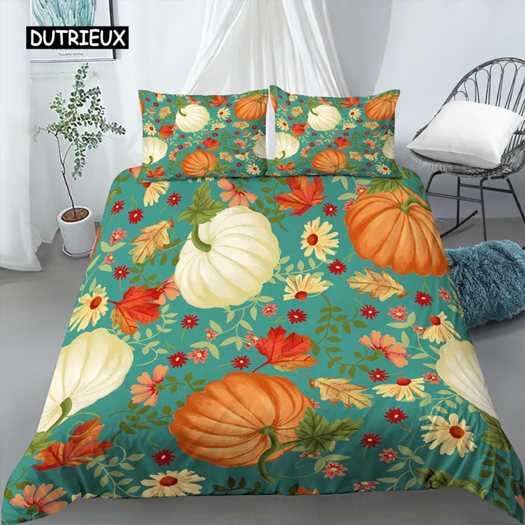 Happy Halloween King Queen Duvet Cover Orange Pumpkin Bedding Set Kids Teens Adults Bats Horror Festival Polyester Quilt Cover