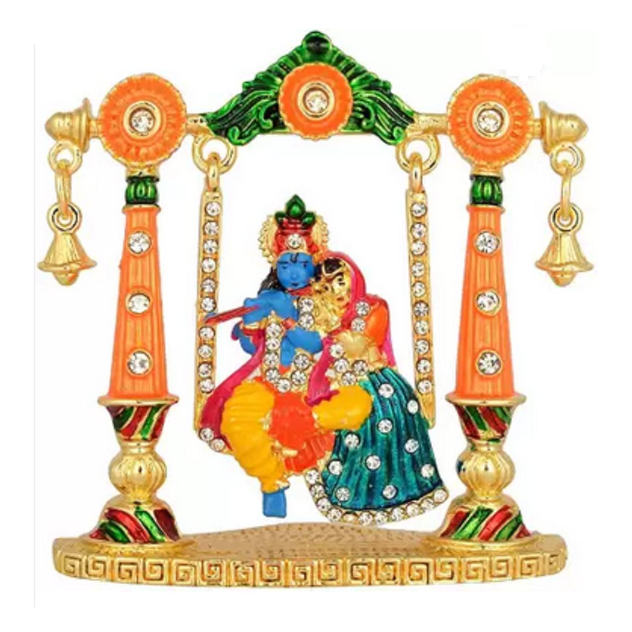 @ Indian Traditional Radha Krishna Idol On Jhula For Car Dashboard Multicolor Zr-2313-60%Off