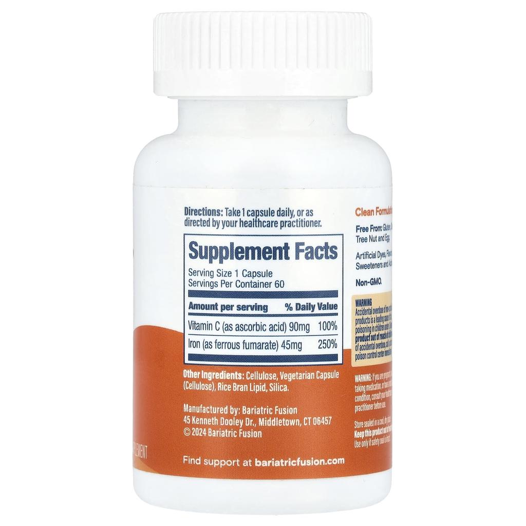 Bariatric Fusion, ferro, vitamina C, 45 mg, 60 cápsulas