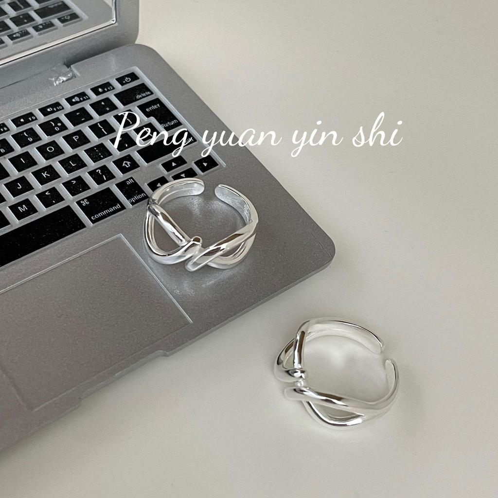 Su Chuang S925 Sterling Silver Interlocking Adjustable Ring for Women - Minimalist Niche Design