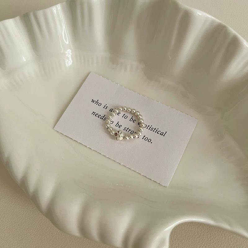 Pearl Beaded Ring Women's Elastic Rope Literary Stacking Index Finger Ring High-end Handmade Ring Jewelry