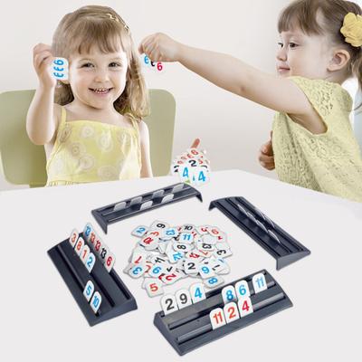 Gra Rummy Cube z 4 stojakami/tacami dla dzieci i dorosłych Klasyczne płytki Rummy