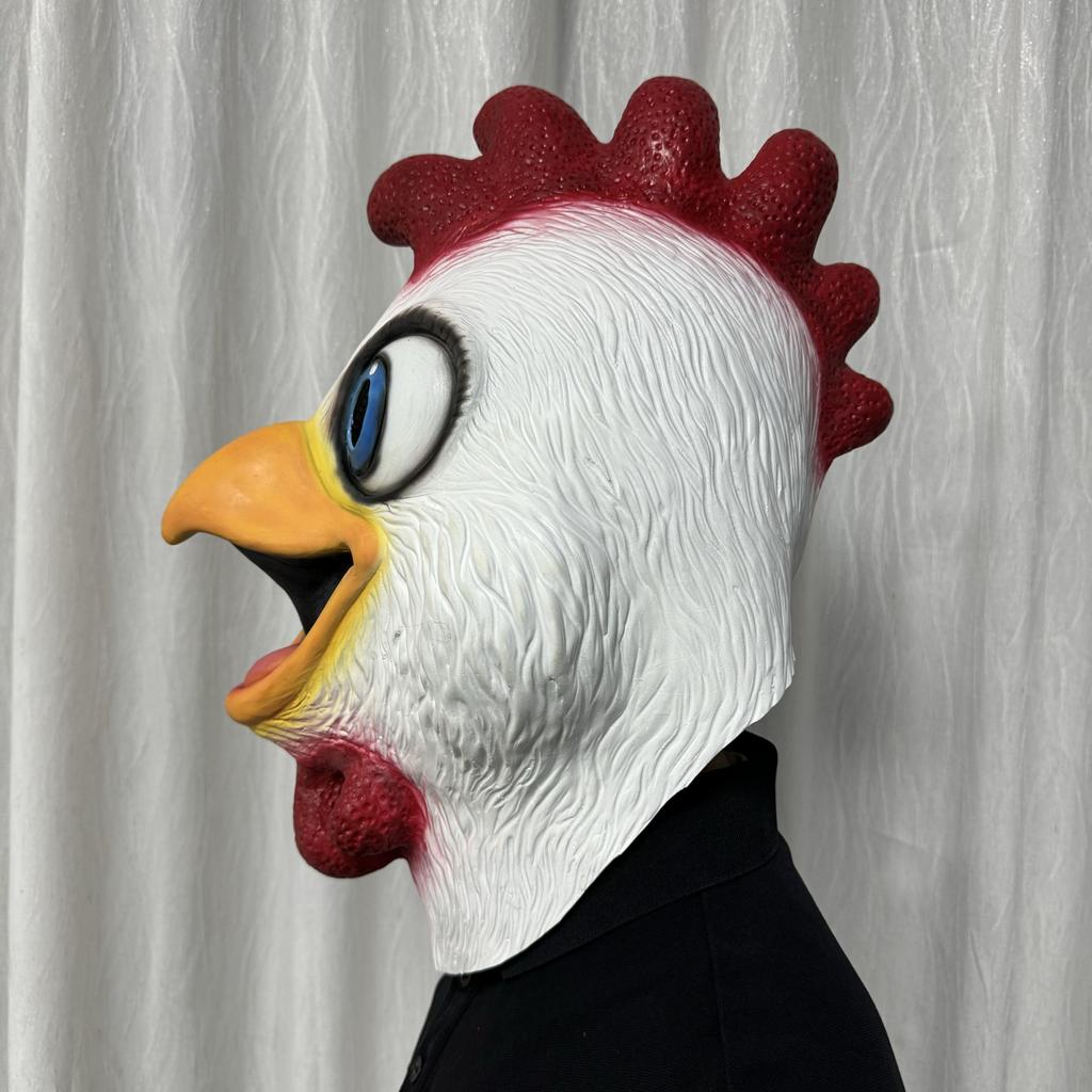 White Rooster Latex Full Head Mask Chicken Headgear For Halloween Cosplay Carnival Prank Adult Easter Party Roleplay Costume