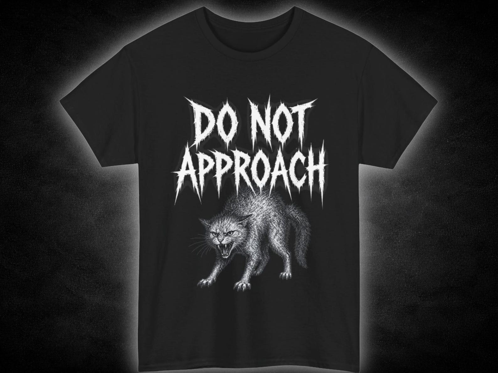 Do Not Approach Cat Tee | Scary Cat Graphic, Horror Gothic Shirt 3XL