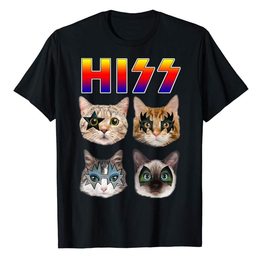 Van Gogh Starry Night Cat T-Shirt Hip Hop 100% Cotton Streetwear New Fashion Casual Tops Tees Classic Fit Cat Lover Neck 51314