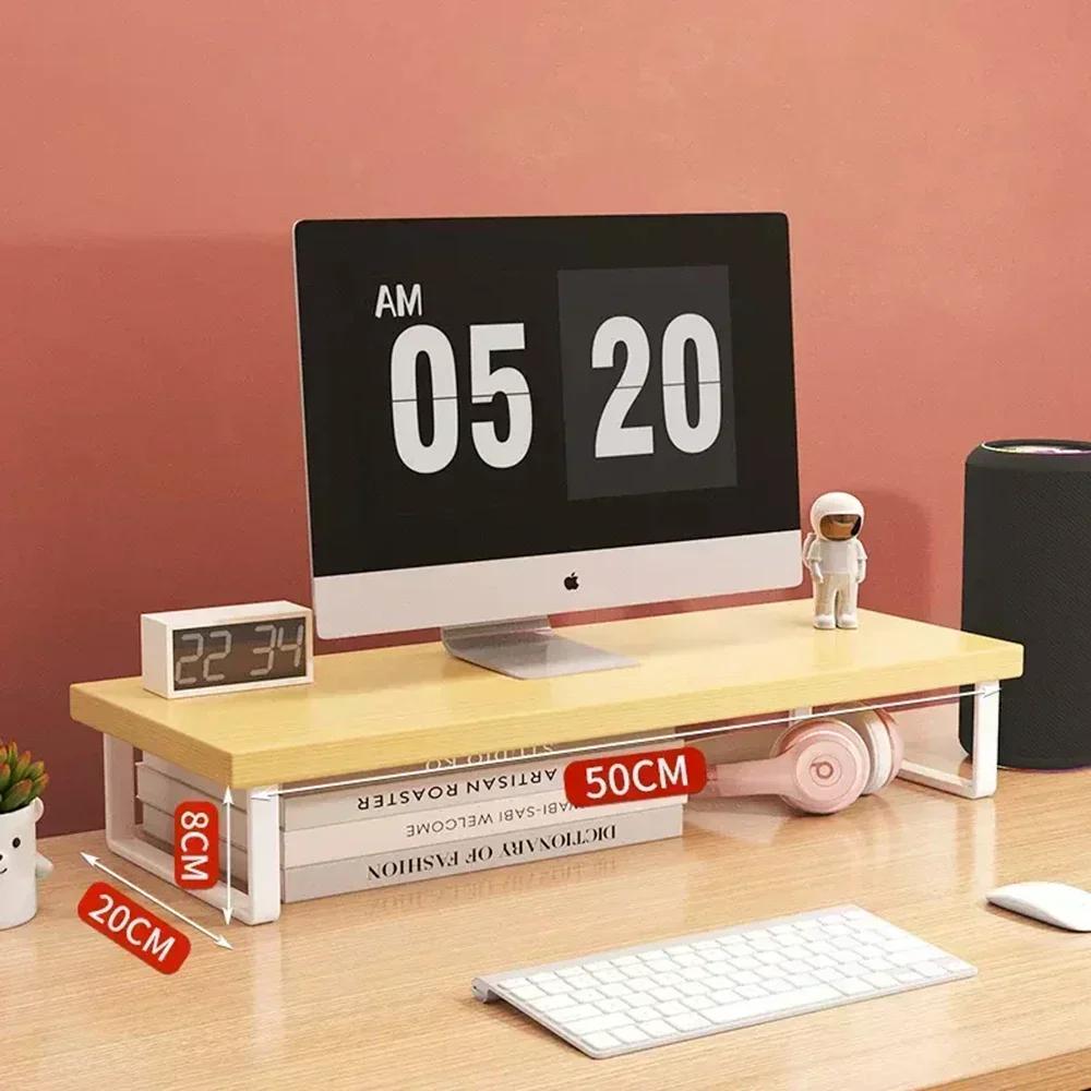 Office Desktop Computer Stand Rack Bracket Raised Shelf Laptop Monitor Wooden Table Home Storage Holders Utility Accessories