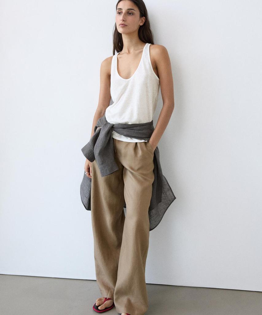 Masimodutti 100% Linen Wide Leg Stretch Pants