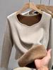 Women's Warm Fleece-Lined Square Neck Base Layer Top for Autumn/Spring/Summer