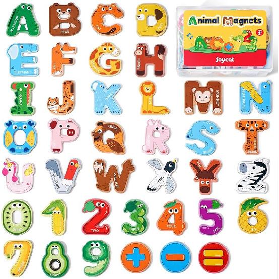 JoyCat Wooden Thick Alphabet Magnets for Toddlers Fridge Large Size Cute Animal Colorful ABC Magnetic Letters 26 Uppercase Letters Educational Toy
