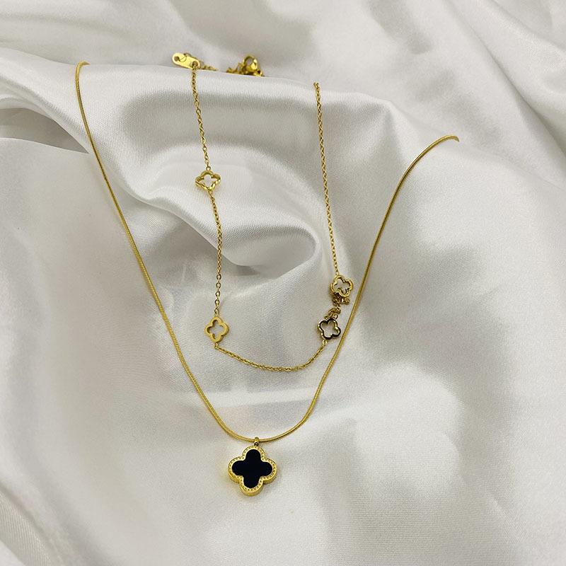 Colier la modă cu scoică și trifoi cu patru foi nu își pierde culoarea oase de șarpe net roșu modă oțel titan dublu colier pandantiv la modă