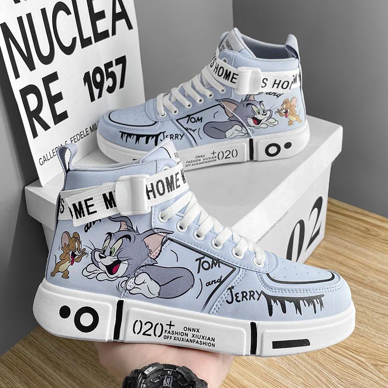 Scarpe alte con animazione di gatto e topo cartone animato scarpe bianche basse casual scarpe sportive per coppia scarpe da skate