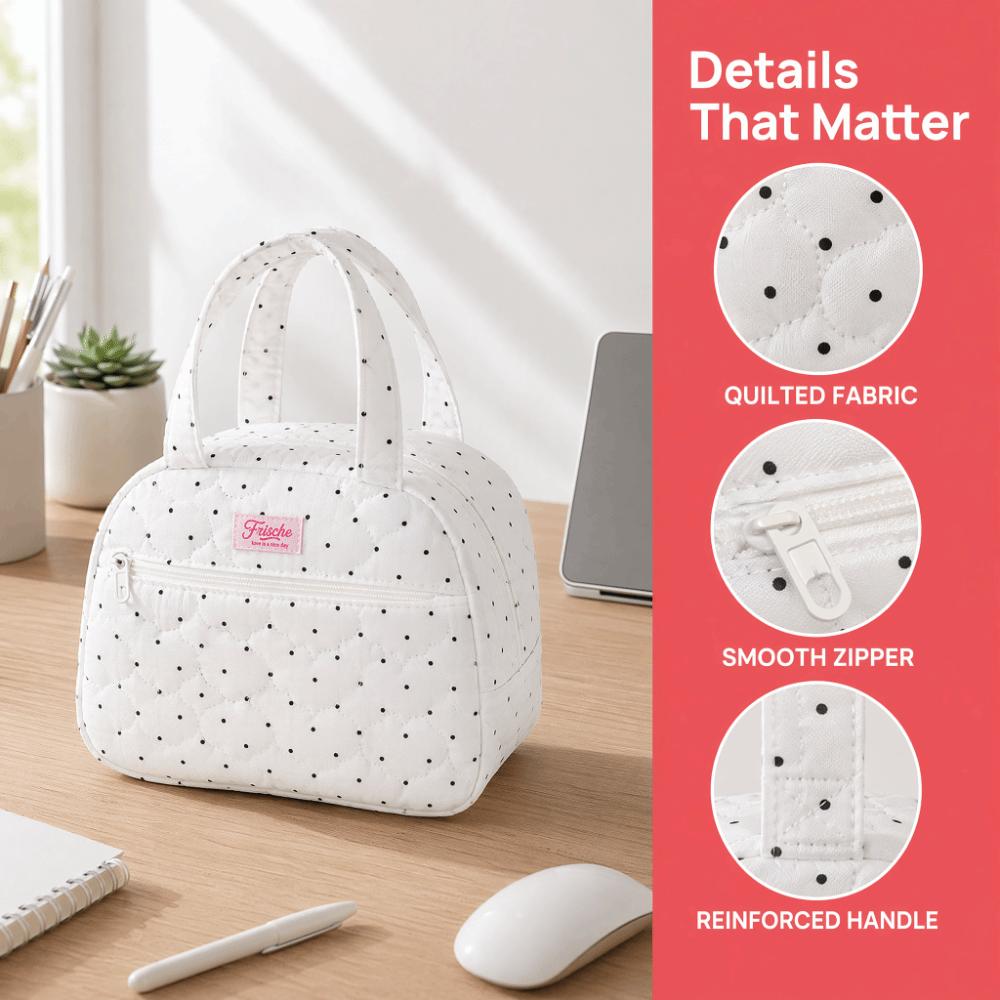 Durable Lunch Tote Bag Portable Food Container Bag Polka Dots Insulated Lunch Bag Office