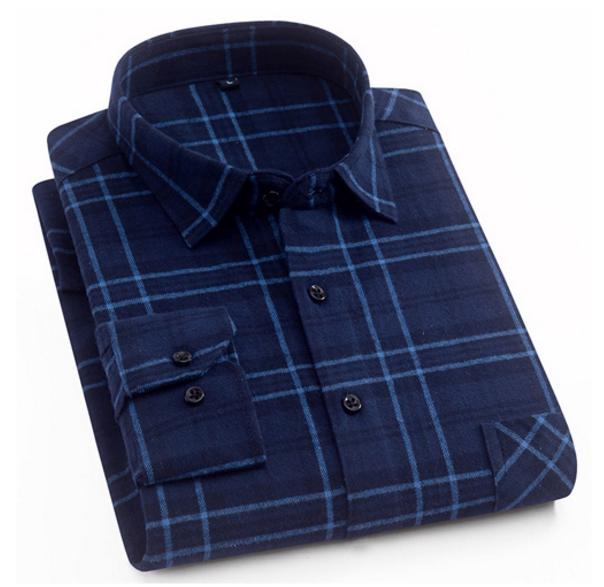 Men 'S 100 %Cotton Casual Plaid Pocket Long Sleeve Slim Brushed Flannel Leisure Styles Tops Shirt
