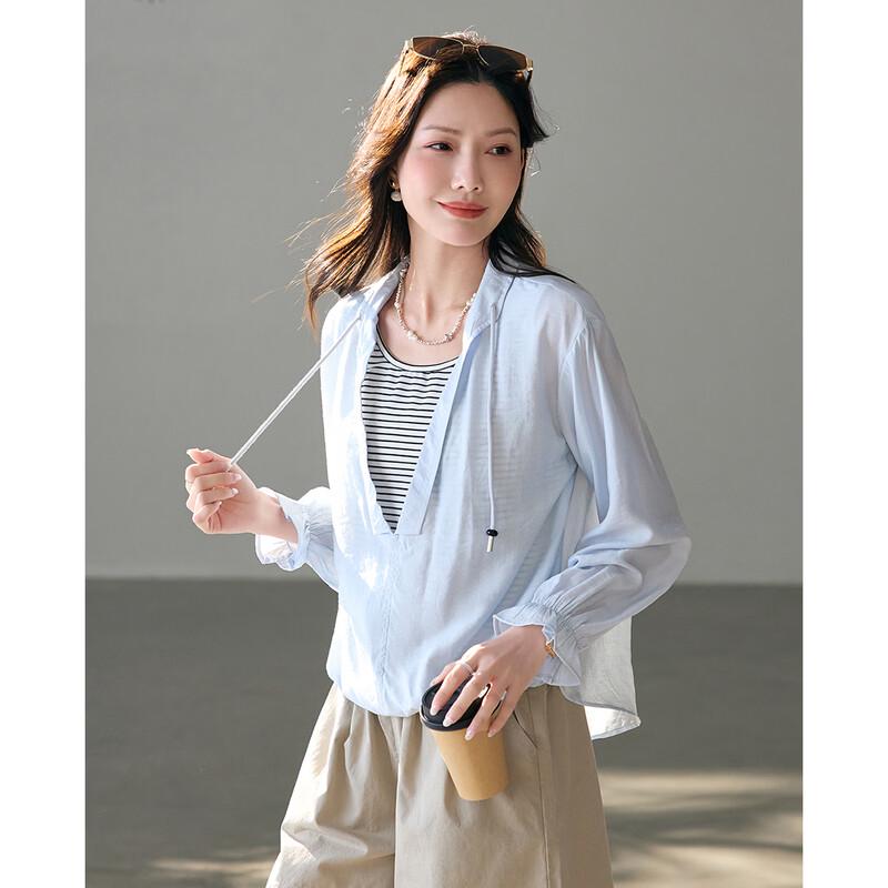 

TERRE BLEUE Women s Loose Fit Striped Hooded Pullover Shirt M