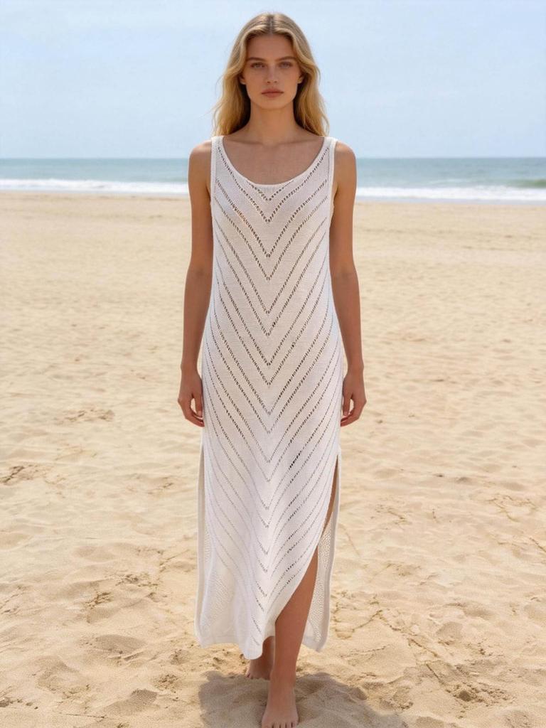 European & American Backless V-Neck Knit Dress: Breathable Beach Cover-Up