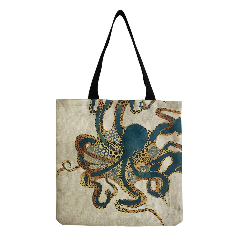 Damen Vintage Leinen-Tragetasche - Große Kapazität mit Aufdruck Schulter-Handtasche für Freizeit & Lebensmitteleinkauf KTB