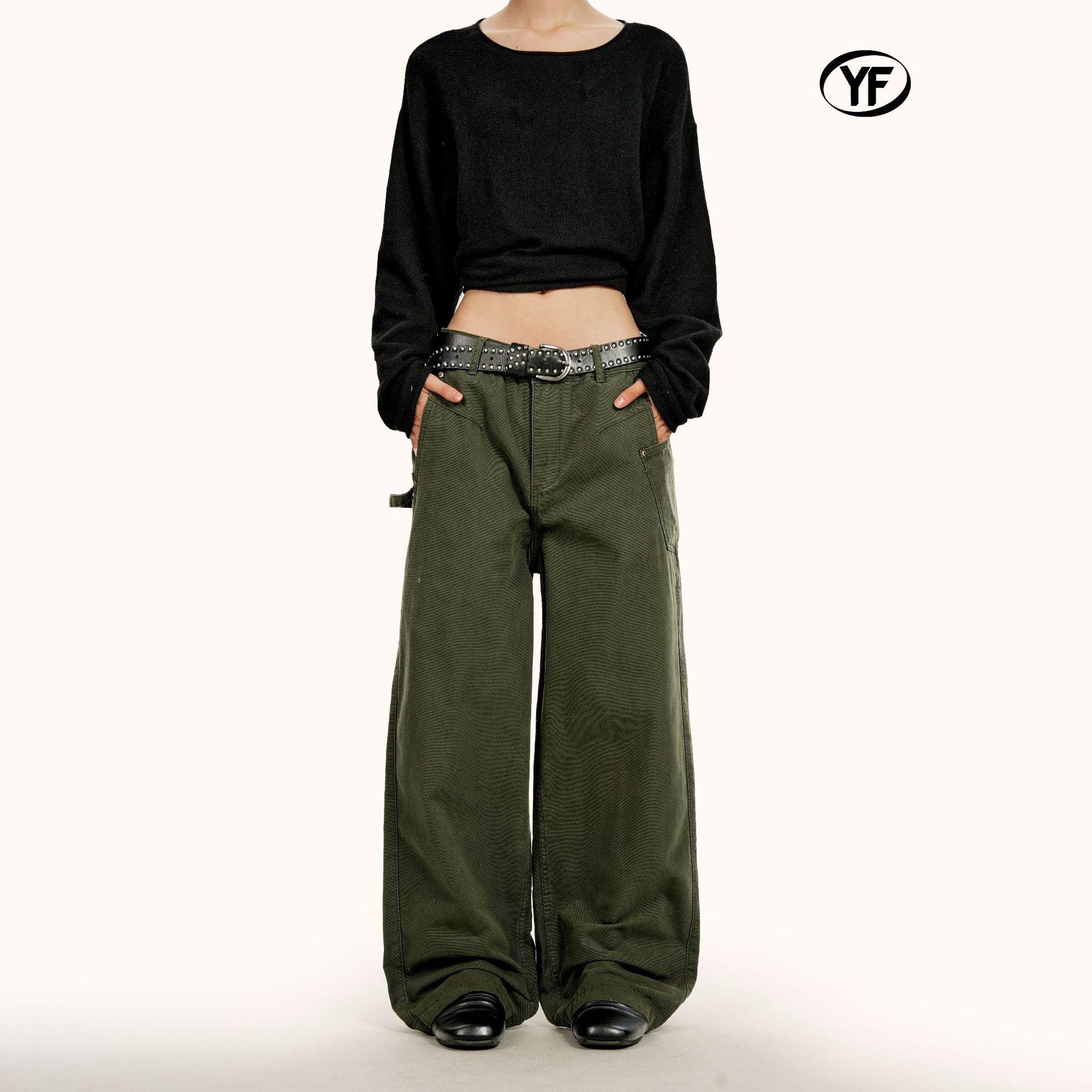 Yongfang Unisex Retro Cargo Pants with Patchwork Pockets S армия зеленый