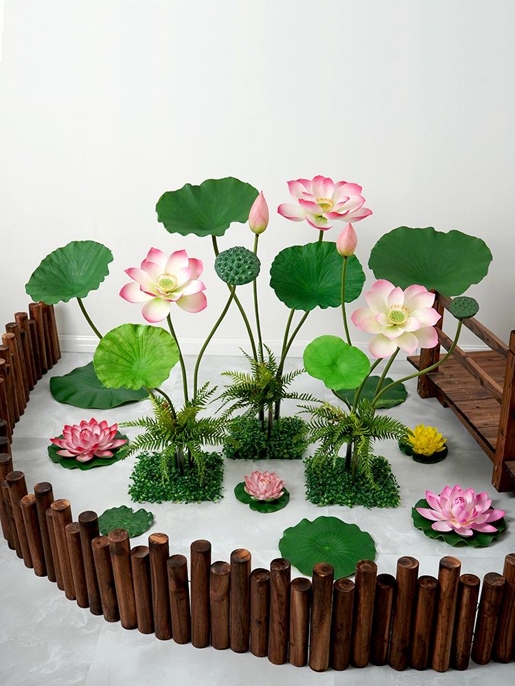 

Artificial Lotus Flower and Leaf for Pond Decoration, Chinese Style Landscaping, Dance Display Props 5 pieces set A + iron base