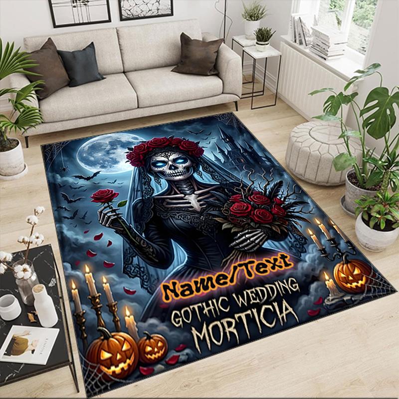 1PC Custom Name Gothic Morticia Theme Floor Mat Ideal for Living Room, Game Rooms, Office, Bedroom,Floor Mat Playful Design