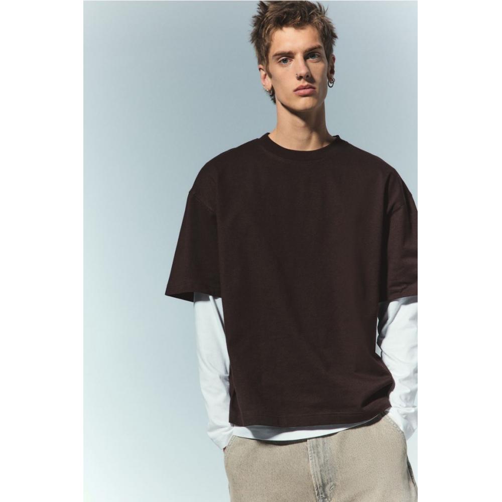 H M Oversized FiT CoTTon T sHirT Dark Brown