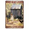 Retro Metal Tin Sign Farmhouse Decor Girl with Chicken Wall Art