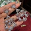 Needle Fan-Shaped Ginkgo Leaf Earrings With Zircon Stones Minimalist Chic Fashion Jewelry Women