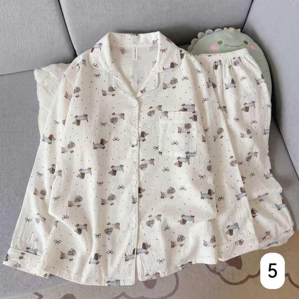 Women's Cloud Cotton Long Sleeve Pajamas - Sweet Cartoon Design for Spring & Autumn, Versatile for Home or Out