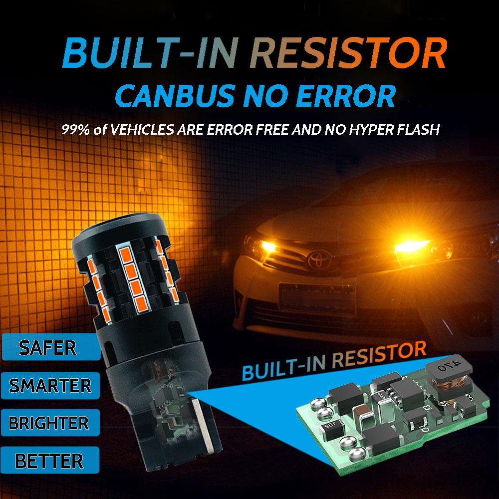 2Pcs BA15S P21W LED No Hyper Flash Amber Yellow T20 W21W 7440 WY21W 1156 BAU15S PY21W LED Bulbs Car Turn Signal Light 12V-24V
